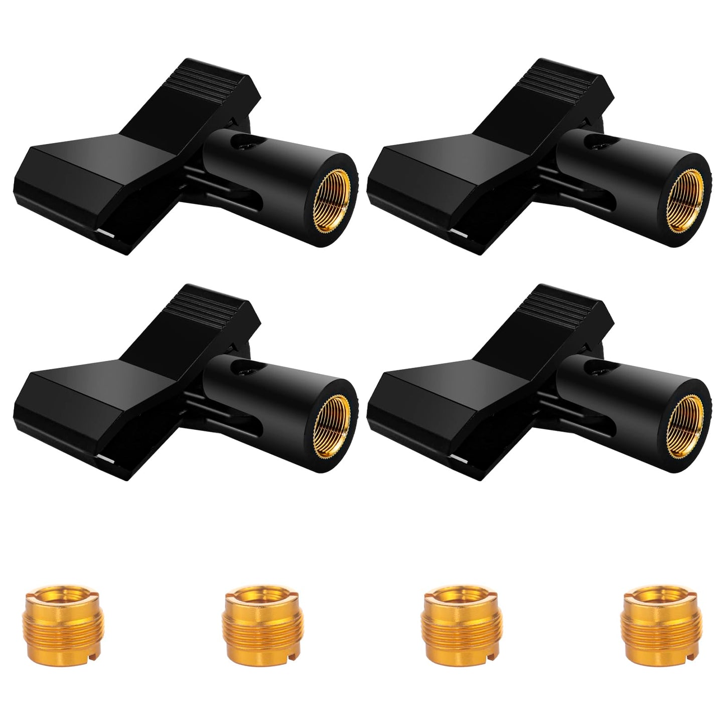 4 Pack Universal Adjustable Mic Clips for Stands, Wireless Microphone Holder with 5/8 to 3/8 Inch Adapter, 180° Adjustable Knob, Secure Clamp for Mic
