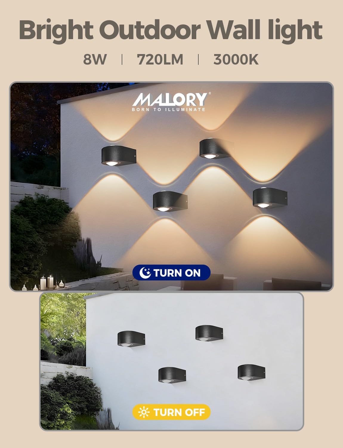 Outdoor Wall Lights 8W, 3000K 705 LM Modern Porch Light, Up Down Lights, Matte Black Waterproof Wall Sconce, Aluminum, Exterior Light Fixture Wall