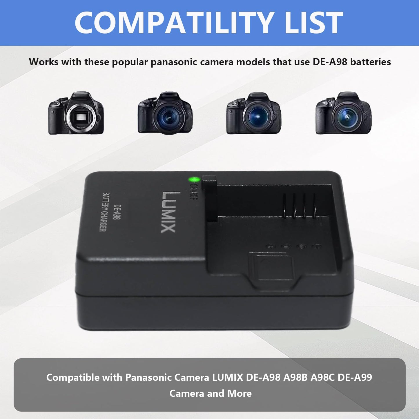 DE-A98 Charger Compatible with Panasonic Camera LUMIX A98B A98C DE-A99 Camera Battery Power Supply