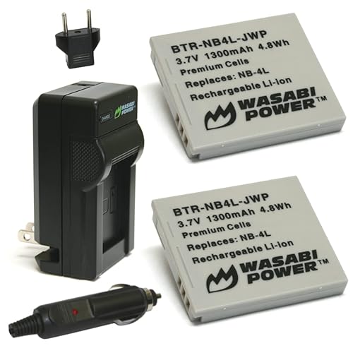 Wasabi Power Battery (2-Pack) and Charger for Canon NB-4L and Canon PowerShot SD40, SD400, SD450, SD600, SD630, SD750, SD780, SD960, SD970, SD1000