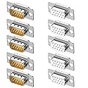 Jienk 10PCS VGA Male Female DB15 3Row Solder Cup Connectors, Gold Plated Joints Solder Type D-SUB HD15 15Pin D Sub Couplers(Male x 5, Female x 5)