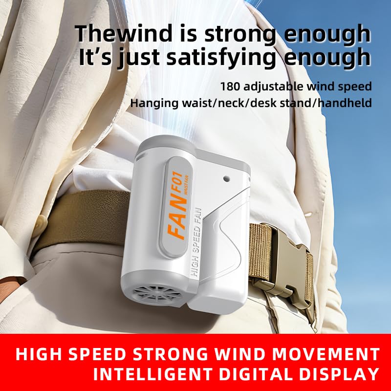 10000mAh Waist Fan with Light, Adjustable 5 Speed Foldable Neck & Belt Fan