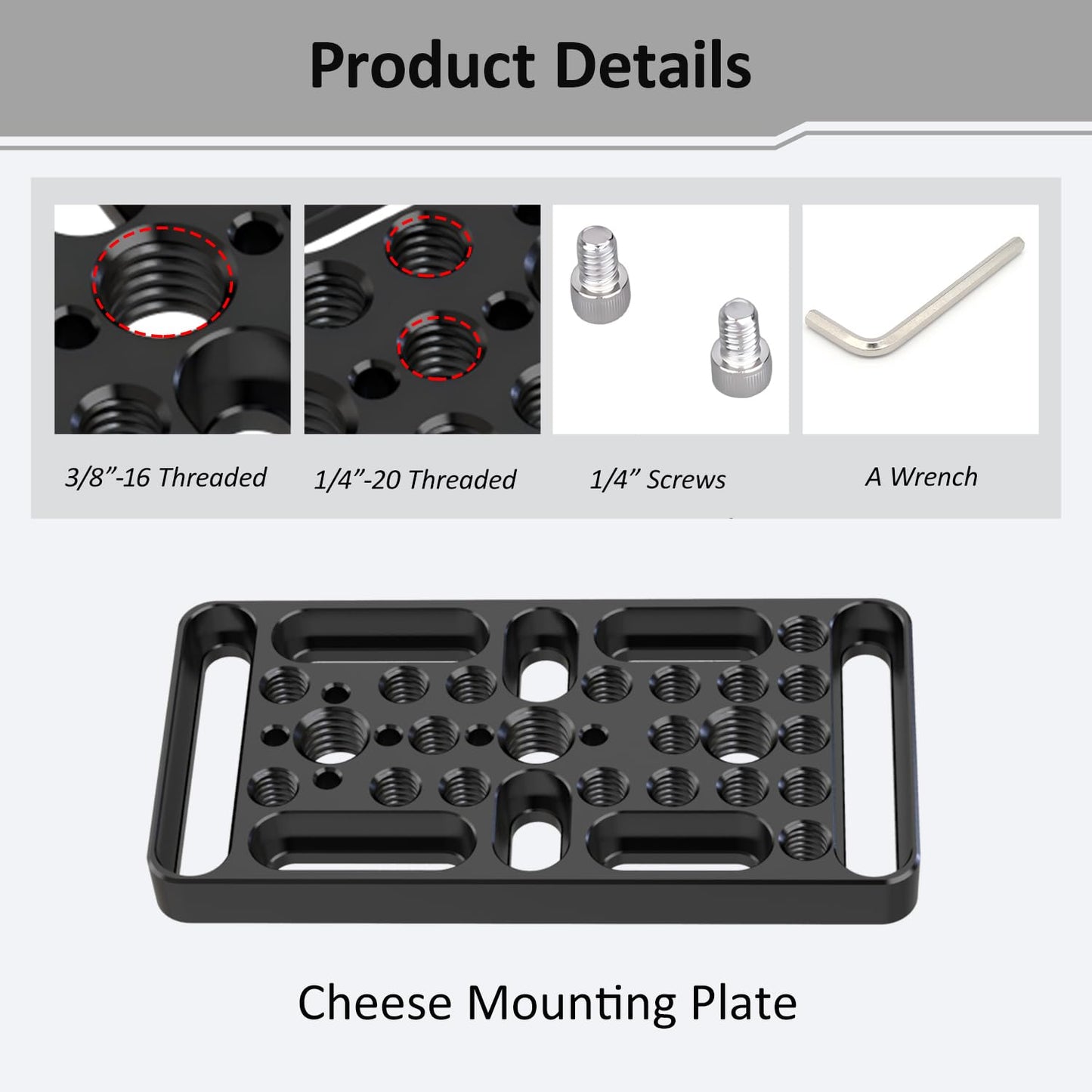 DINESK Camera Cheese Plate with 1/4" and 3/8" Threaded Holes,Extension Switching Mounting Plate for Cameras,Tripod and Other Photography Accessories