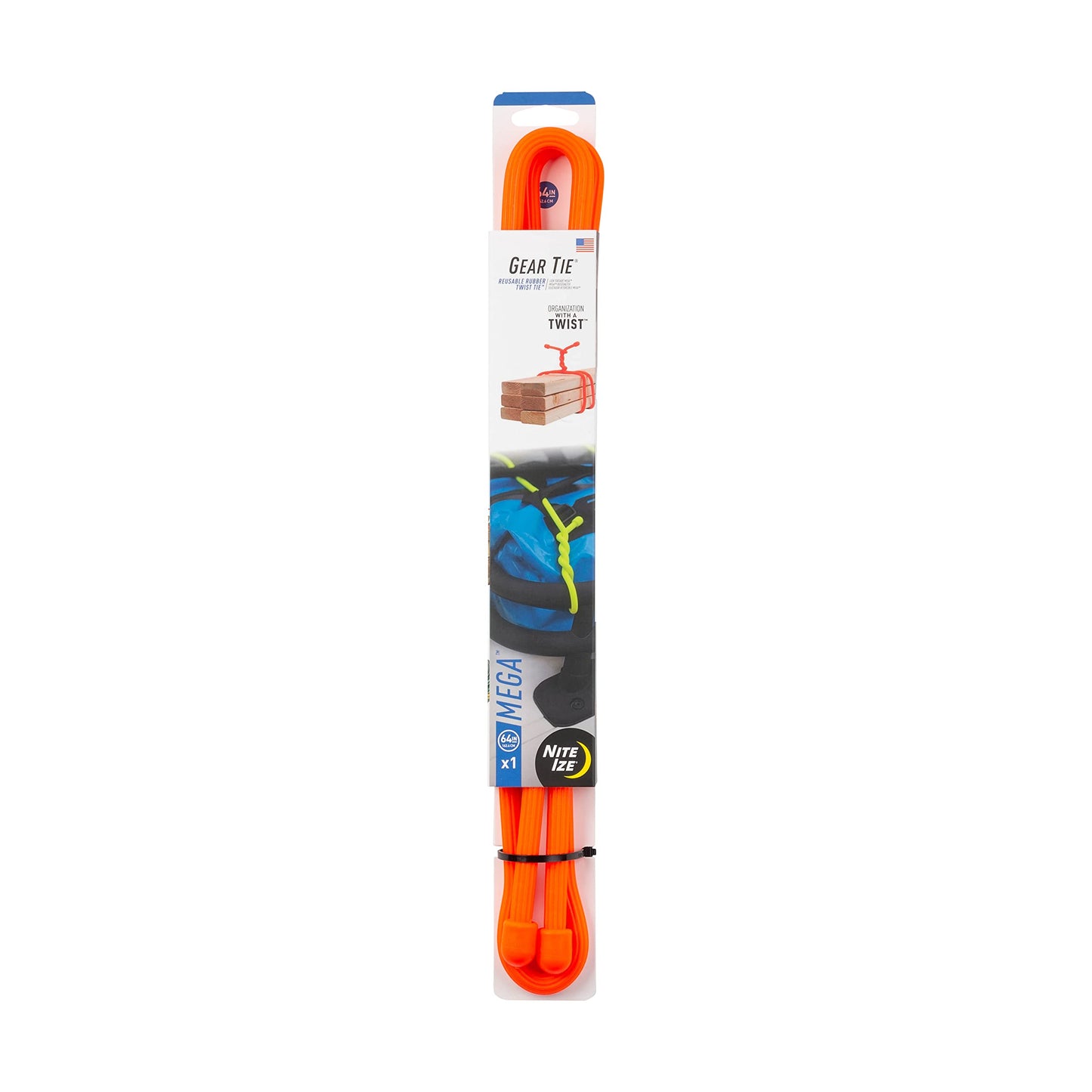 Nite Ize Gear Mega Twist Tie - 64-Inch - Reusable Gear & Zip Ties - Electric Cord Organizers - Cords - Bright Orange