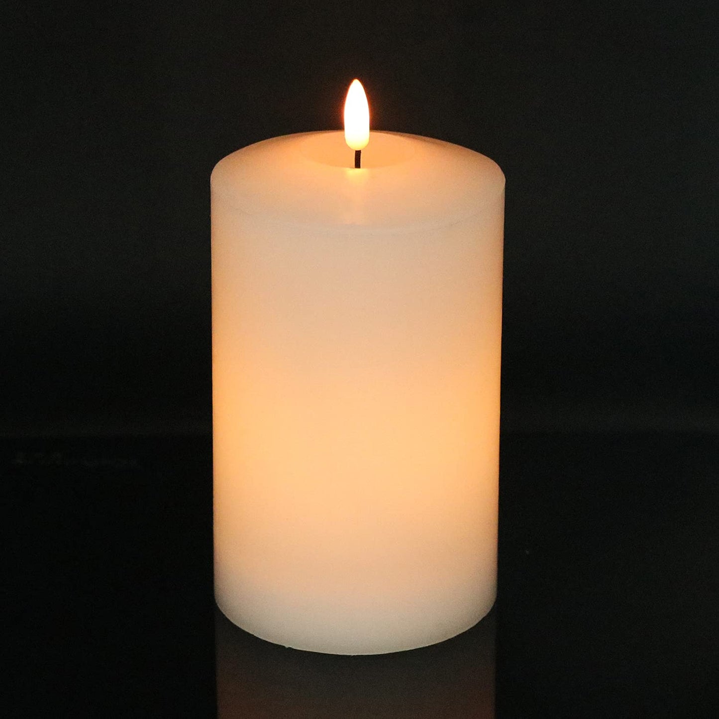 Eldnacele Large Flameless Flickering Candles White 3D Realistic Black Wick with Timer, 4” X 7.5” Battery Operated Real Wax Pillar Candles Warm White