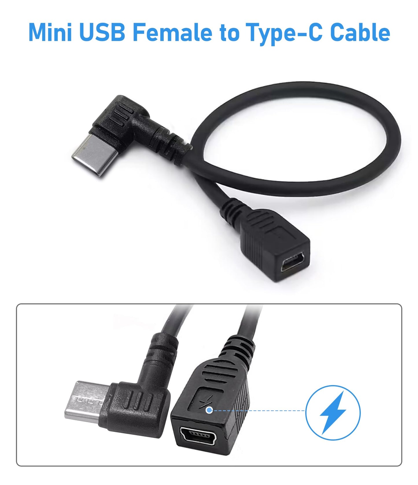 Plozoe Mini USB Female to Type C Male Cable,USB-C Male to Mini U SB Female Adapter Converter for Mini Dash Cam Hardwire Kit and More Mini USB