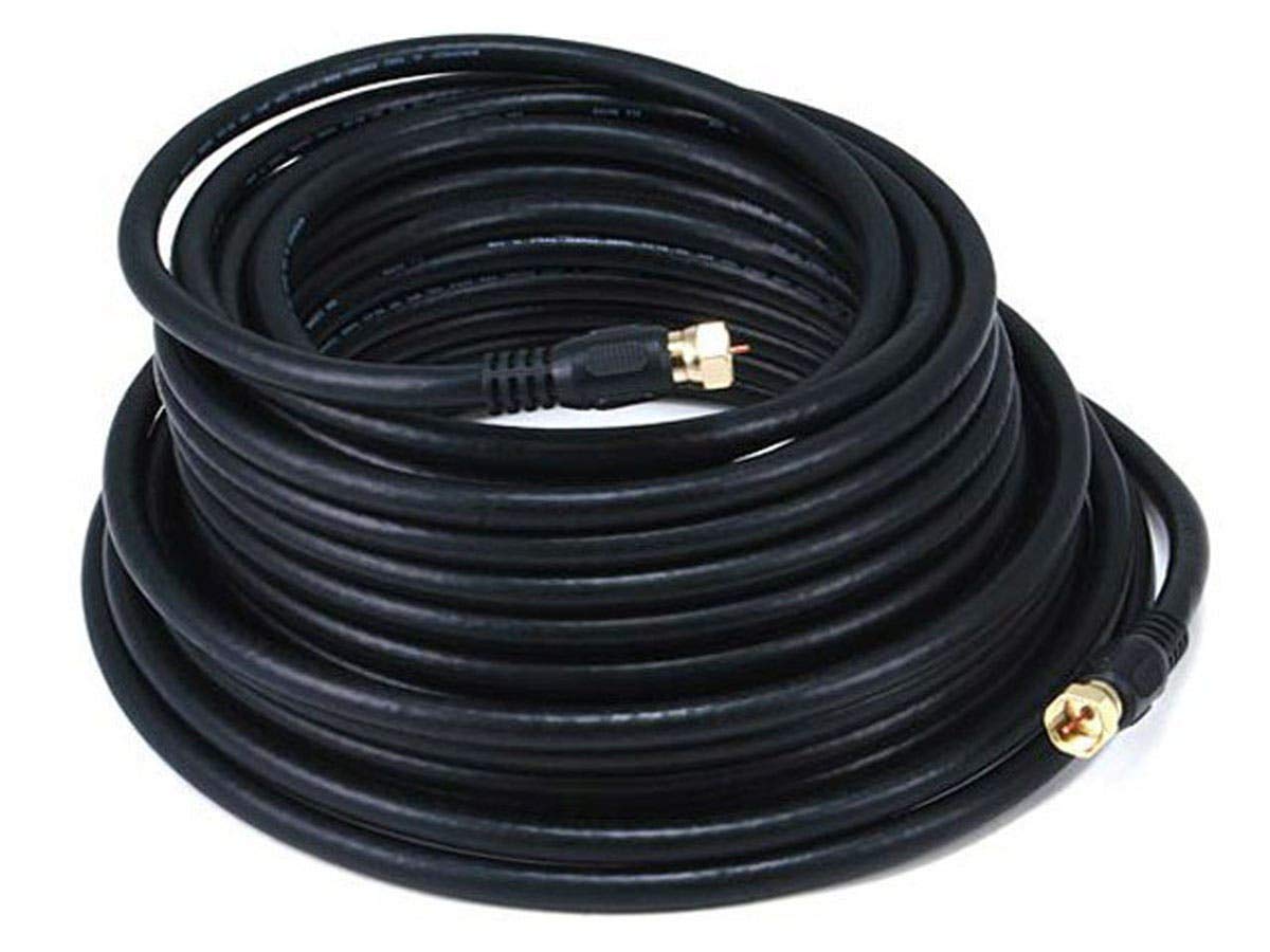 Monoprice 103034 RG6 Quad Shield CL2 Coaxial Cable with F Type Connector Black , 50ft
