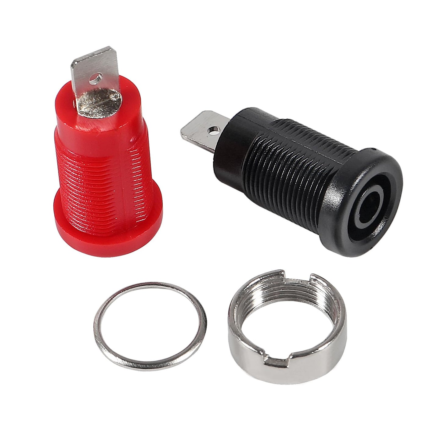 QCCAN 10PCS Black and Red 4mm Banana Female Jack Connector Banana Binding Post Panel Mount Adapter for 4mm Banana Plug Connectors (B Style)