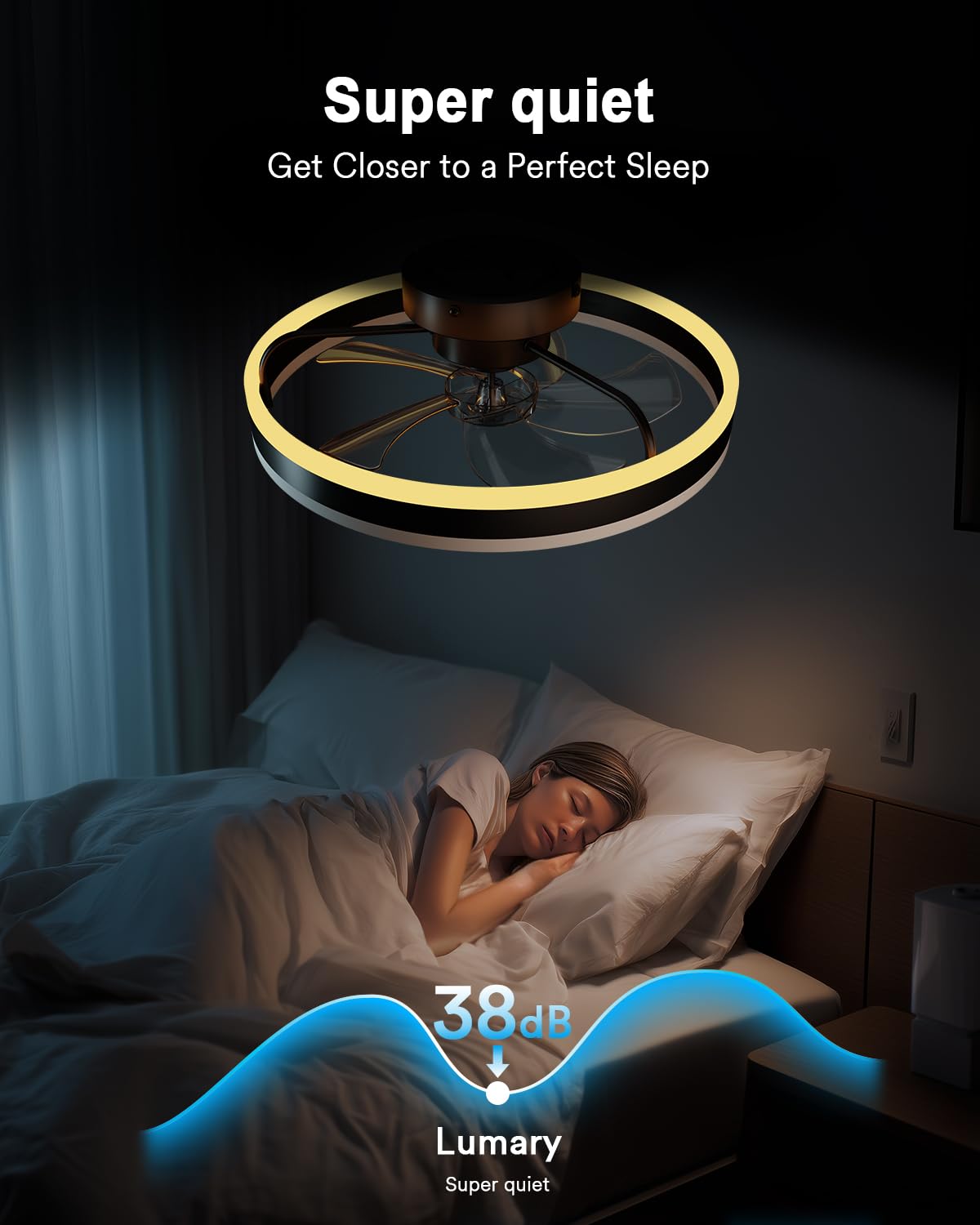 Lumary Smart WiFi Ceiling Fans with Lights, Low Profile Flush Mount Black