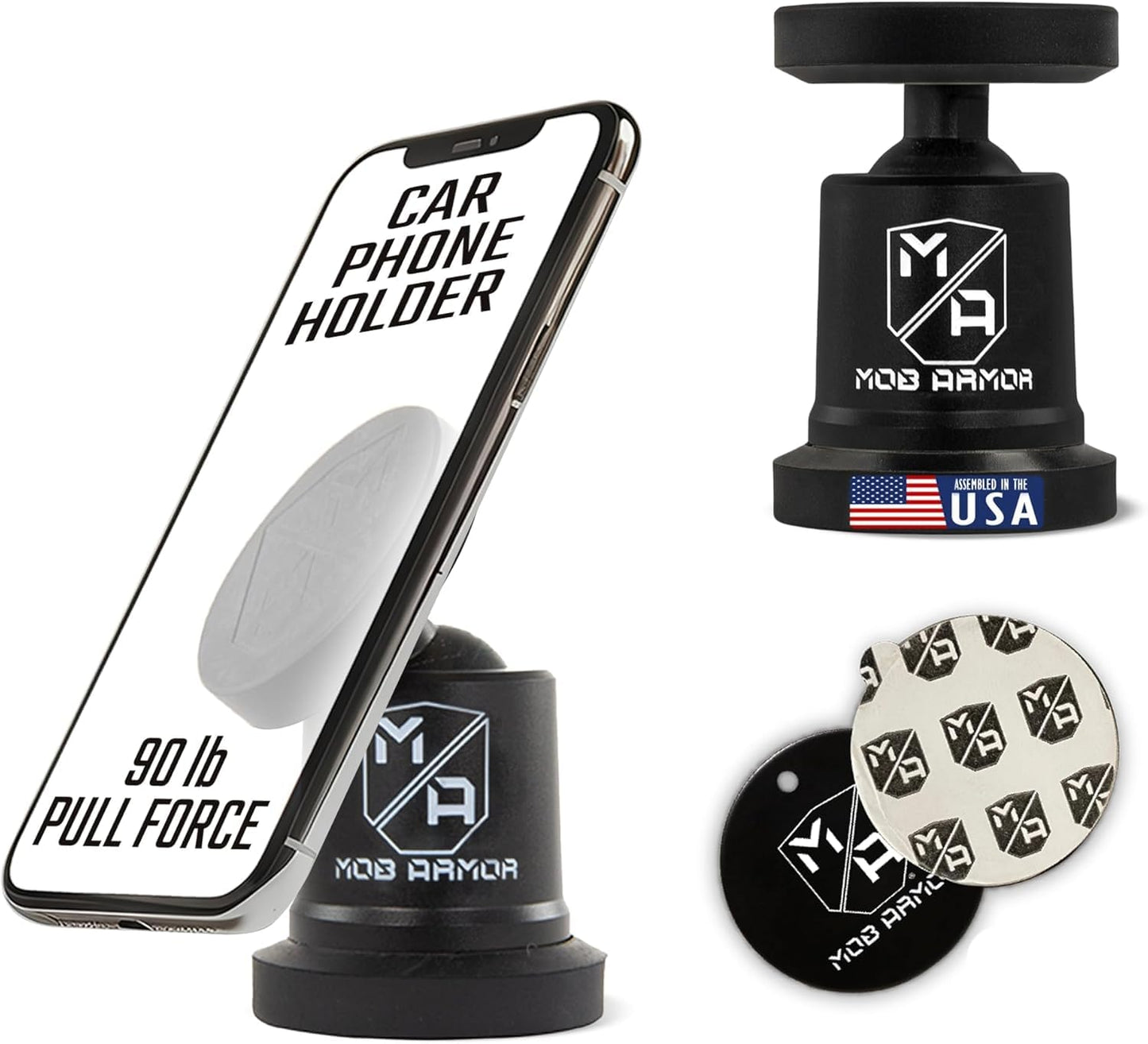 Mob Armor MobNetic Maxx - USA Assembled Magnetic Phone Holder for Car, Magnetic Car Phone Mount, 90-Degree Tilt, 360-Degree Rotation, Aluminum Metal