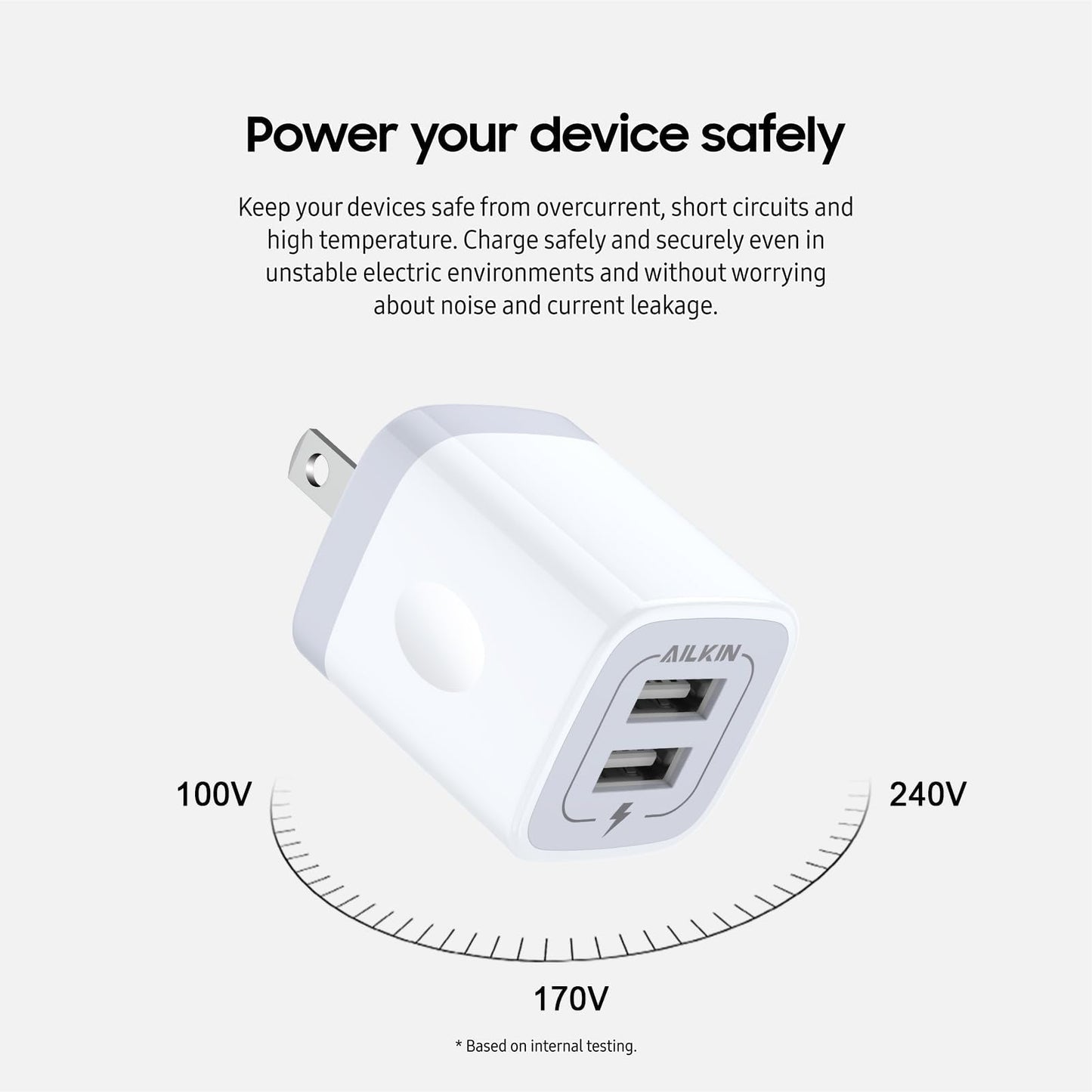 USB Wall Charger, Charger Adapter, AILKIN 2-Pack 2.1A Dual Port Quick Plug Cube for iPhone 15 14 13 12 11 Pro Max 10 SE X XS Plus Samsung Galaxy S23