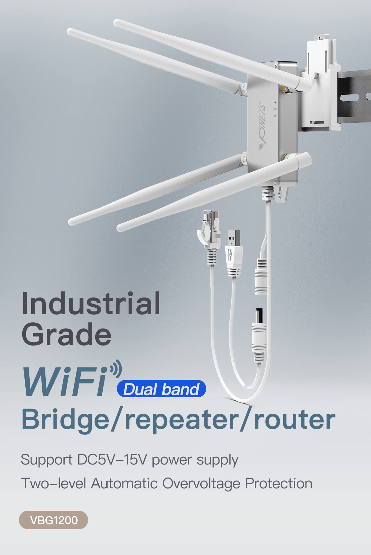 VONETS VBG1200 Industrial Mini Dual Band 2.4GHz/5GHz WiFi Bridge/Router/WiFi to Ethernet Adapter/AC1200 WiFi Signal Range Extender 1 RJ45 Male