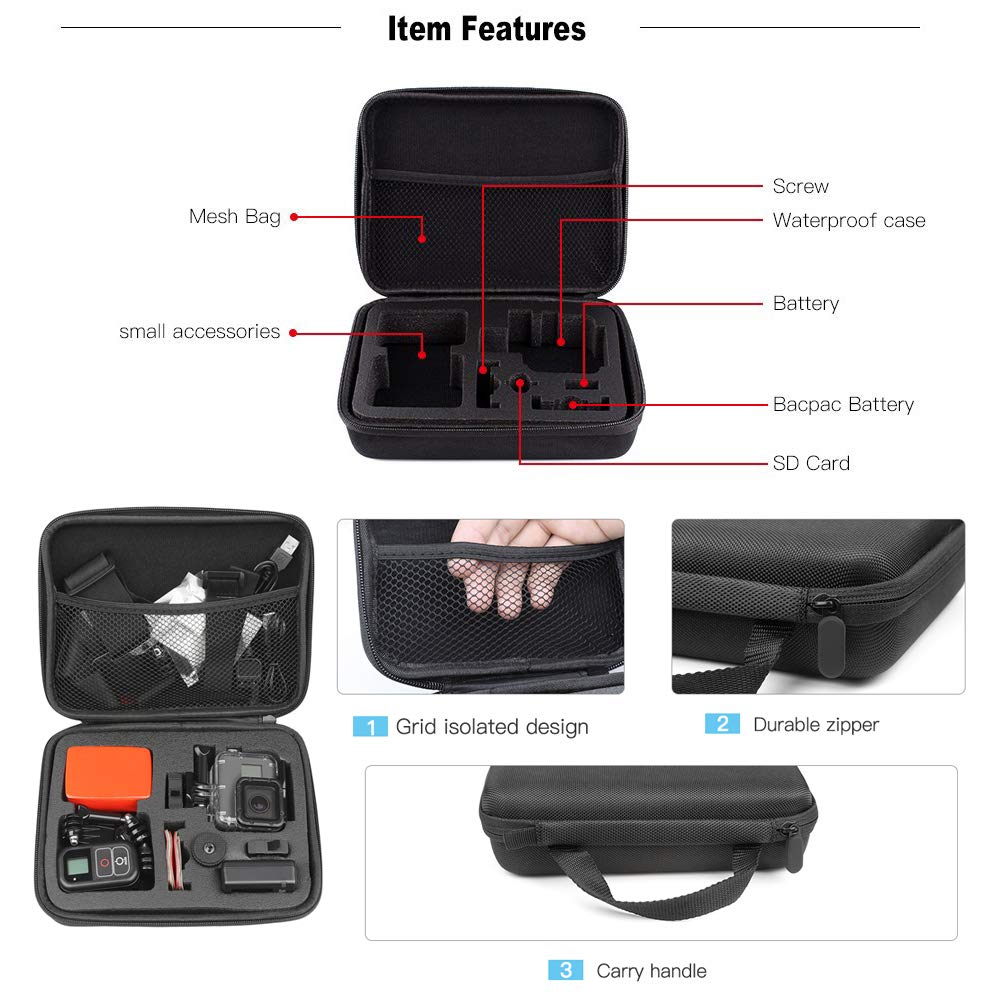 TEKCAM Action Camera Carrying Case Protective Storage Bag Compatible with Gopro Hero 13 12 11 10 9 8 7/AKASO EK7000/Brave 4/Brave 7 LE/Brave