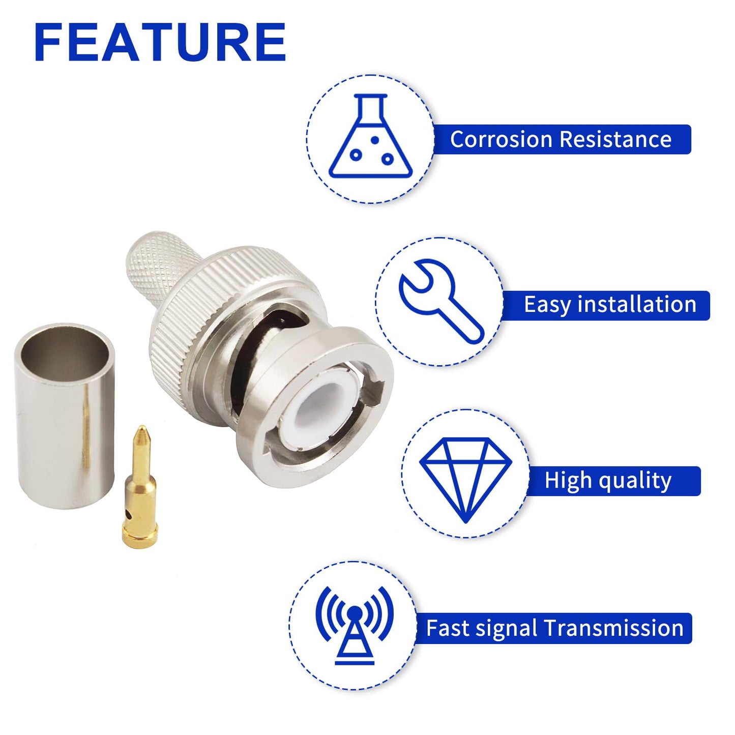 eifagur BNC Male Q9 Plug Crimp for RG8X RG-8X Mini-RG8 LMR240 50 Ohm Coax Cable Straight RF Coaxial Adapter Connector ?Pack of 10?