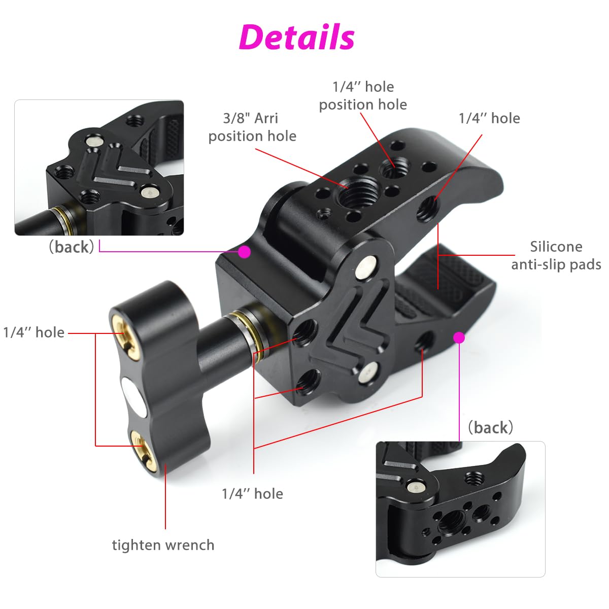 Akeipho Super Clamp with 1/4" 3/8" Threads, Camera Clamp Mount for LED Lights,Magic Arm, Mic, Wireless Flash Receivers, Triggers, Photography