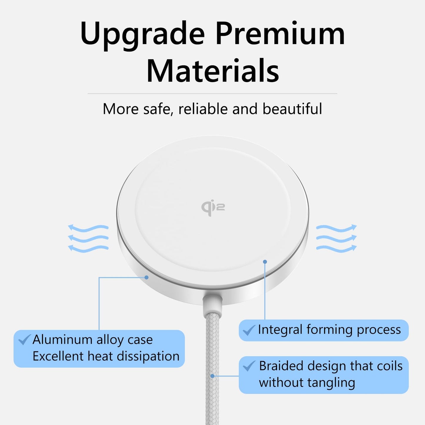 Trendy Wireless Charger for MagSafe Charger, Qi2 Certified 15W Fast Charging Pad, Strong Magnetic Charger with 1.5m Braided Cable, for iPhone 16/15/14