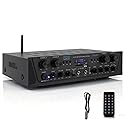 Pyle 4-Channel Audio Amplifier with Bluetooth - Home Stereo Receiver w/ 500W Max Power - Commercial or Karaoke - Dual Mic Input with Echo, Vol
