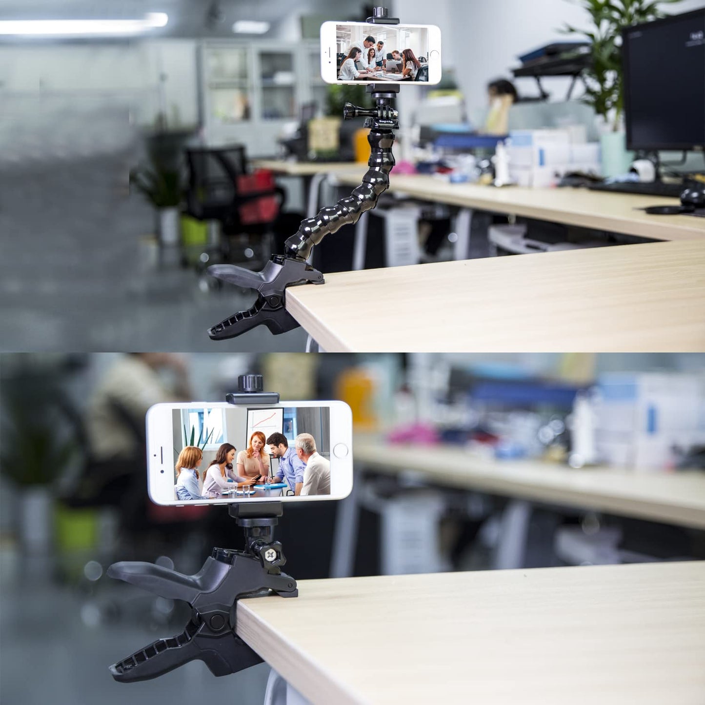 Suptig Phone Holder Desk Gooseneck Mount, Cell Phone Clamp Clip for Pole, Mount Stand, Compatible for iPhone 17 iPhone 16 Plus 15 Pro 14 Plus Xs Max