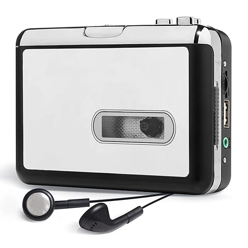 Reshow Portable Cassette Tape Player, Best Overall Standalone USB to MP3 Converter, Audio Cassette to Digital Converter Automatically Divides -Silver