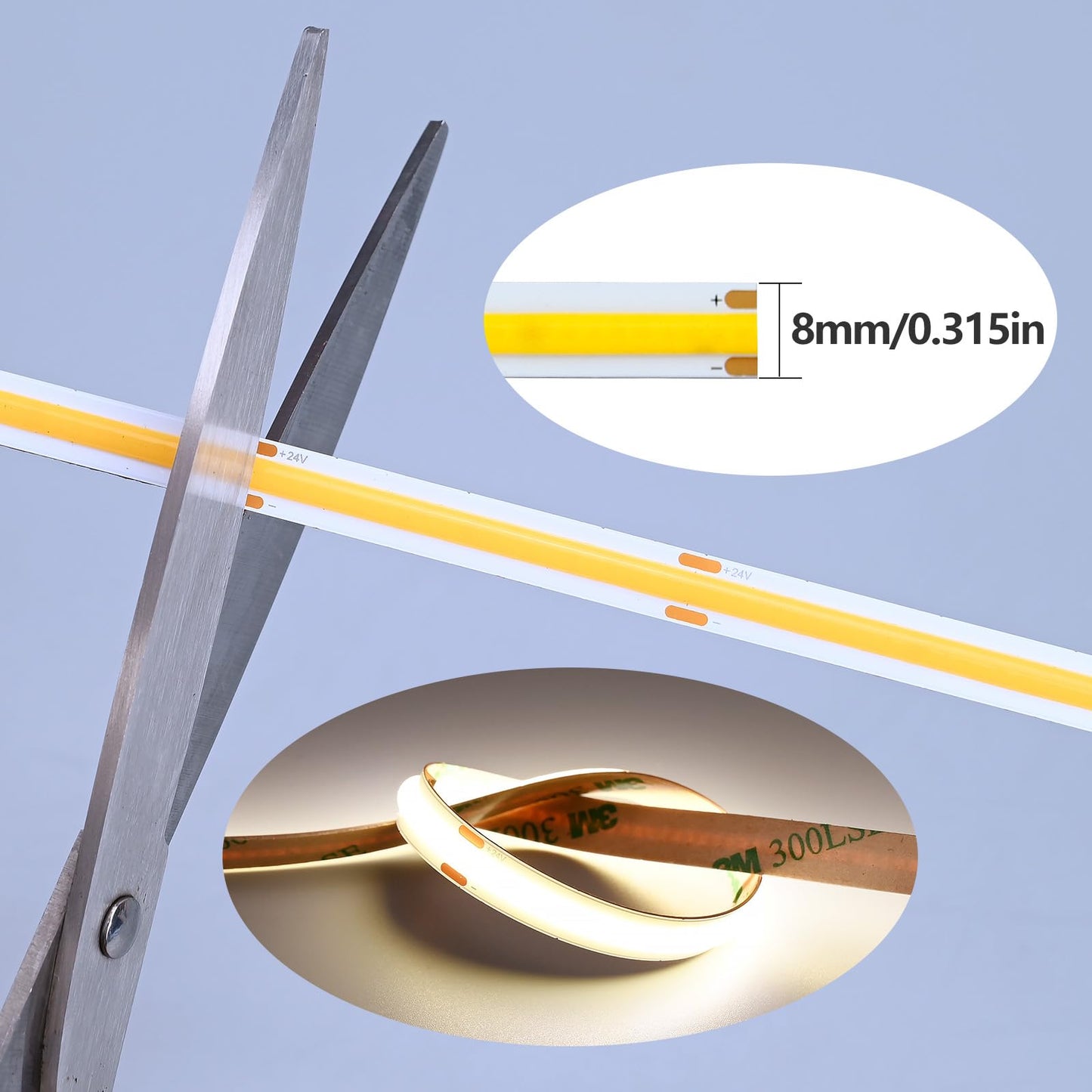GOMING 24V 20M/65.6ft COB LED Strip Light Natural White 4000K 146W 9600LEDs 14000Lm Uniform Glow CRI 93+ Flexible IP20 Not Waterproof LED Tape Lights