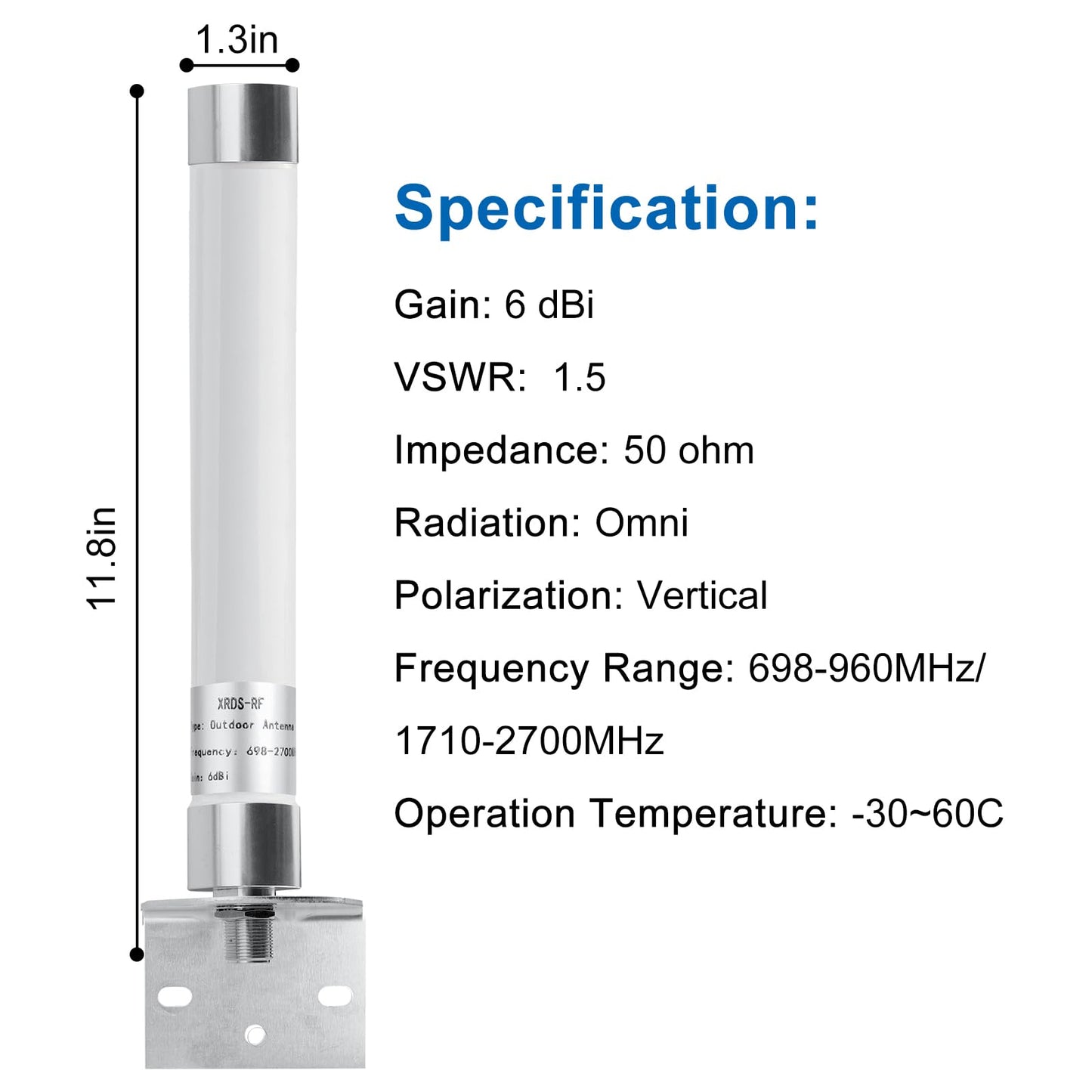XRDS-RF 4G LTE Antenna 6dBi Omni-Directional Outdoor Fixed Mount Antenna with N Female Connector for Router, Modem, Radio, Signal Amplifier 2PCS