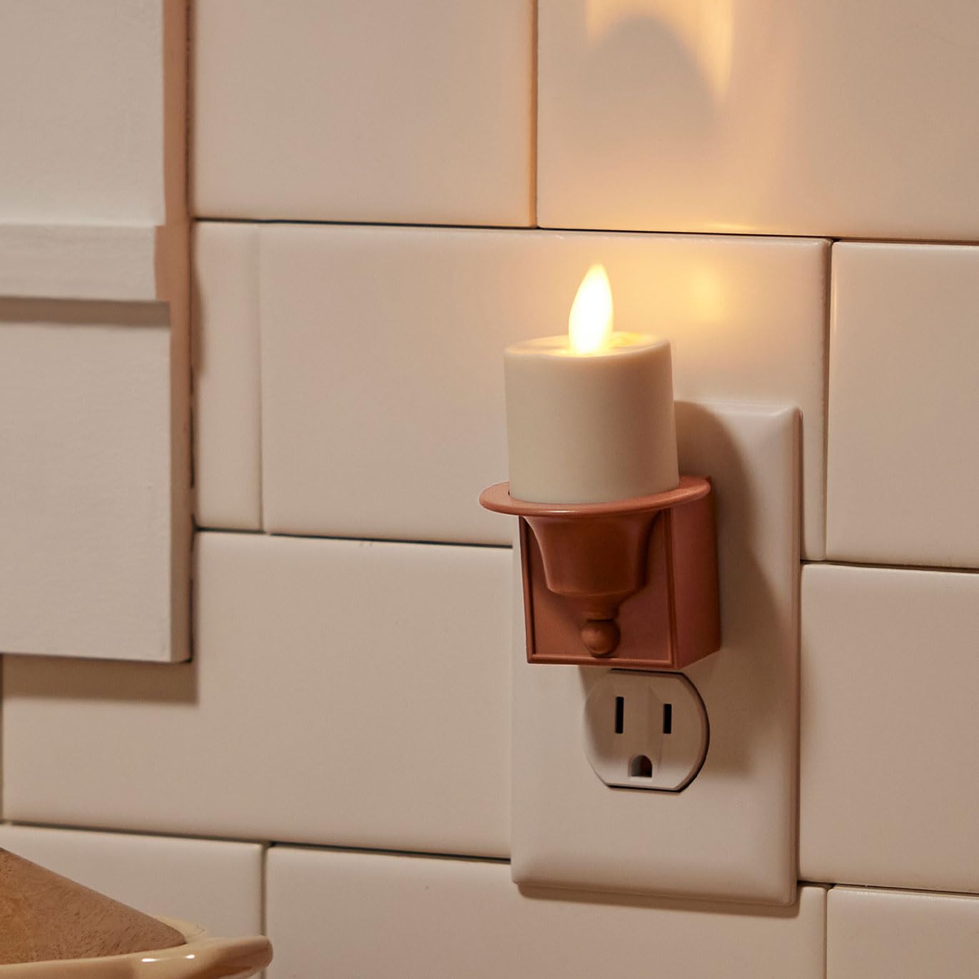 Luminara Flameless Candle Nightlight w/Dusk to Dawn Light Dark Auto Sensor, Baked Clay Wall Plug Indoor Night LED Light w/Real-Flame Effect