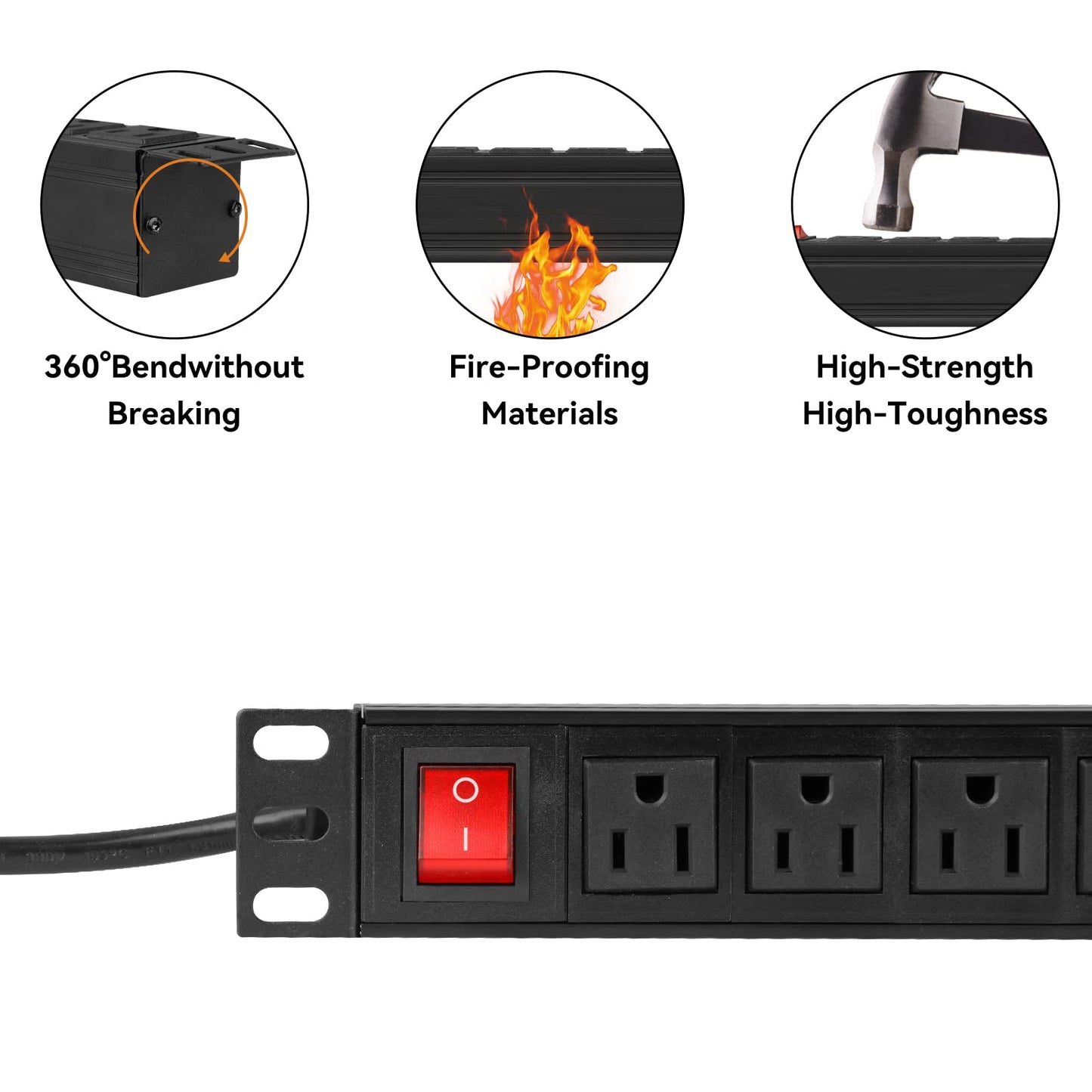 BTU Power Strip Surge Protector Rack-Mount PDU, 12-Outlet Power Strip with Switch, Metal Mountable Heavy Duty for Server Racks, Garage, Shop