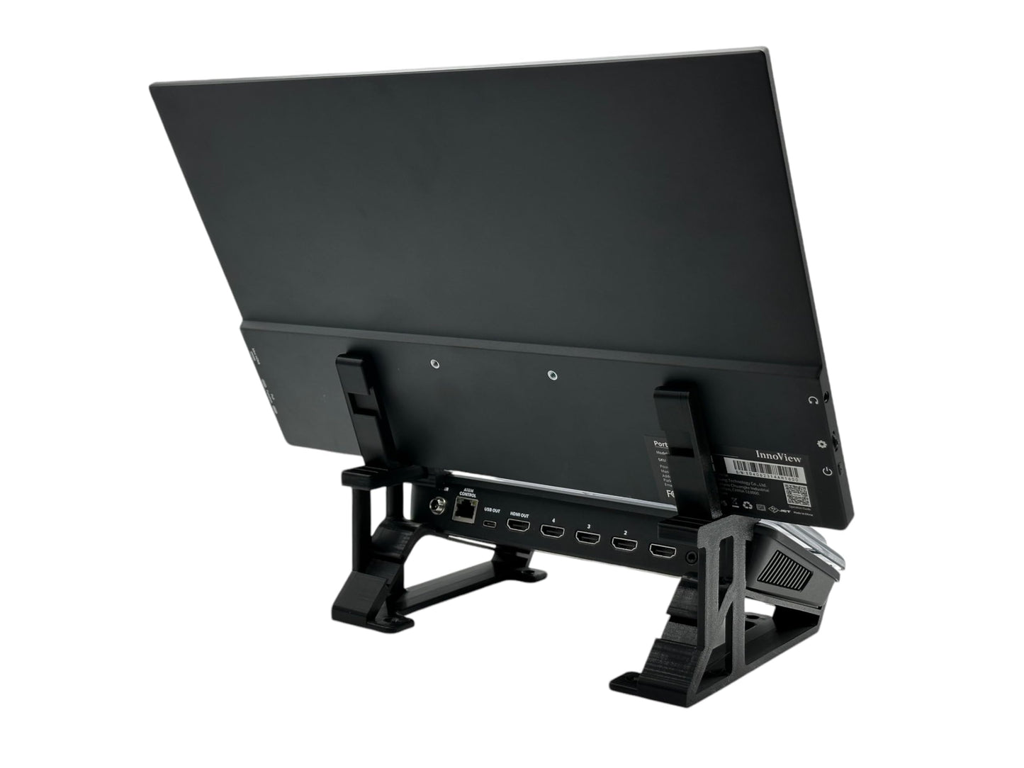 Iron Prints Stand for ATEM Mini Series + Thin Monitor (up to 33 mm) - 6 Cold Shoe Slots, 30 Degree Viewing Angle, Slip-On Design, Non-Slip Feet