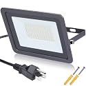MIWAT 100W LED Landscape Lights with Plug, Super Bright IP68 Waterproof Outdoor Security Working Lamp in Cord for Garden Wall Washer Shop Stele Photo