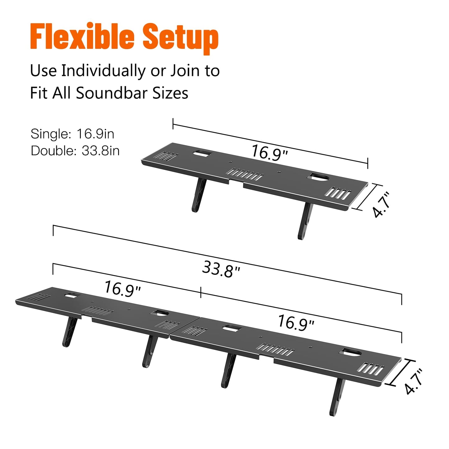 Soundbar Mount, No Drilling Steel TV Top Shelf Fits Most of Sound Bars Up to 15 Lbs, Universal Sound Bar TV Mount Bracket, Sound Bar Stand Compatible