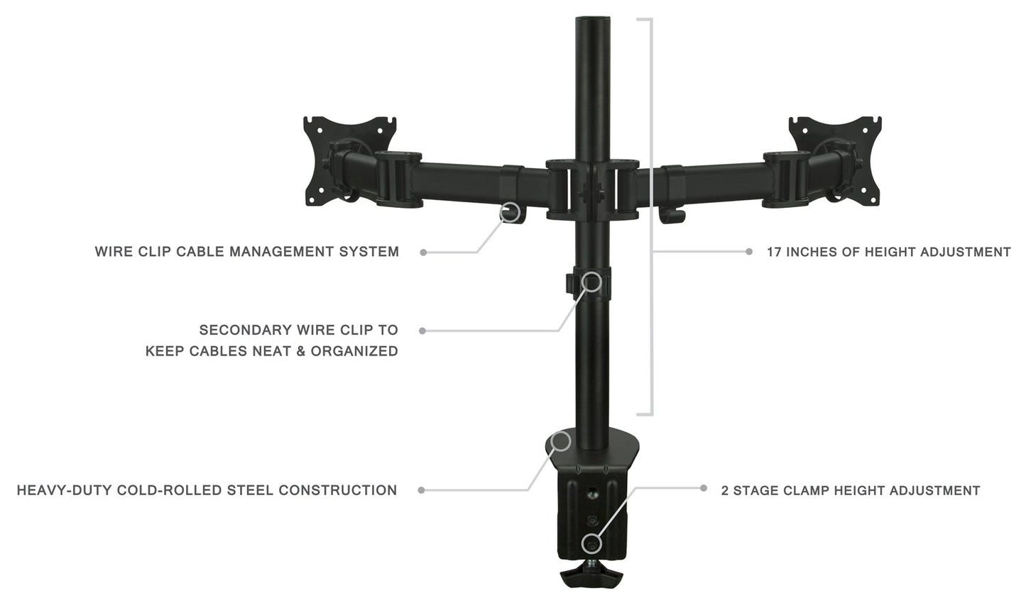 Mount-It! Dual Monitor Mount | Double Monitor Desk Stand Arm | Two Articulating Arms Fit 2 Screens 17 19 20 21 22 24 27 Inch Computer | VESA 75 100