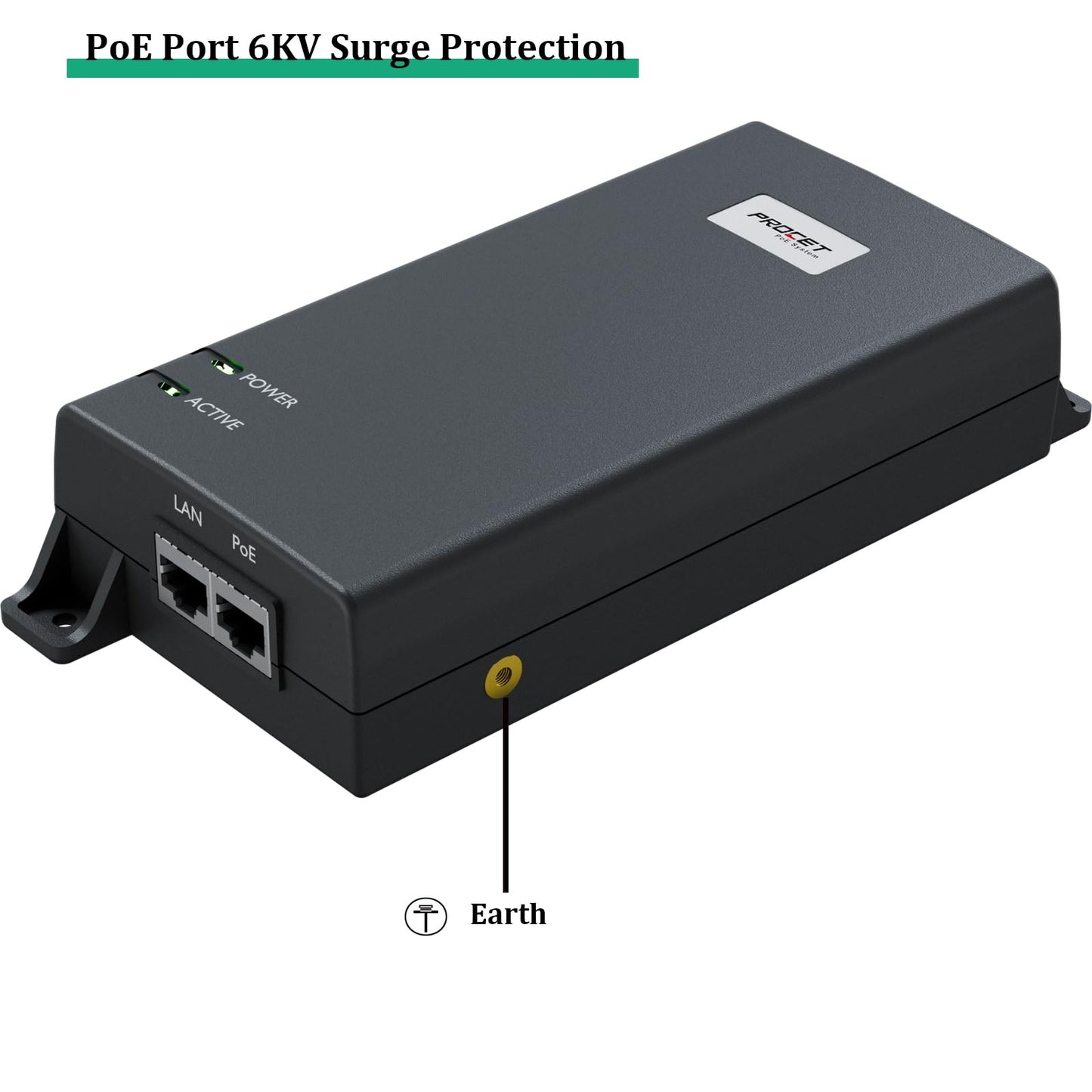PROCET Gigabit PoE Injector 60W PoE++ Power Supply Injector 802.3af/at Standard Compliance, 6KV Surge Protection for UniFi U6 Enterprise, Door Hub, U7