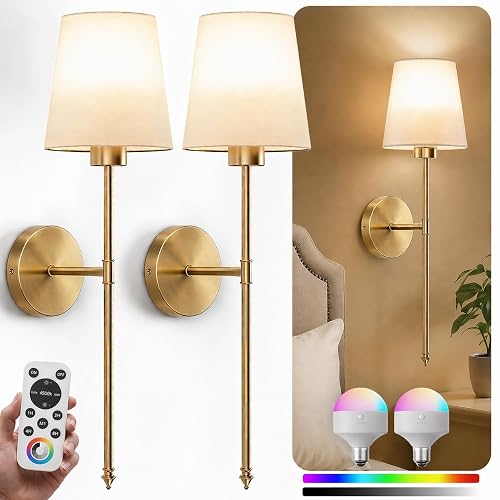 IRONPAX Wall Sconces Battery Operated Set of 2, Wireless Rechargeable Wall Sconce Set of Two, Dimmable Wall Lights with Remote for Bedroom Living Room