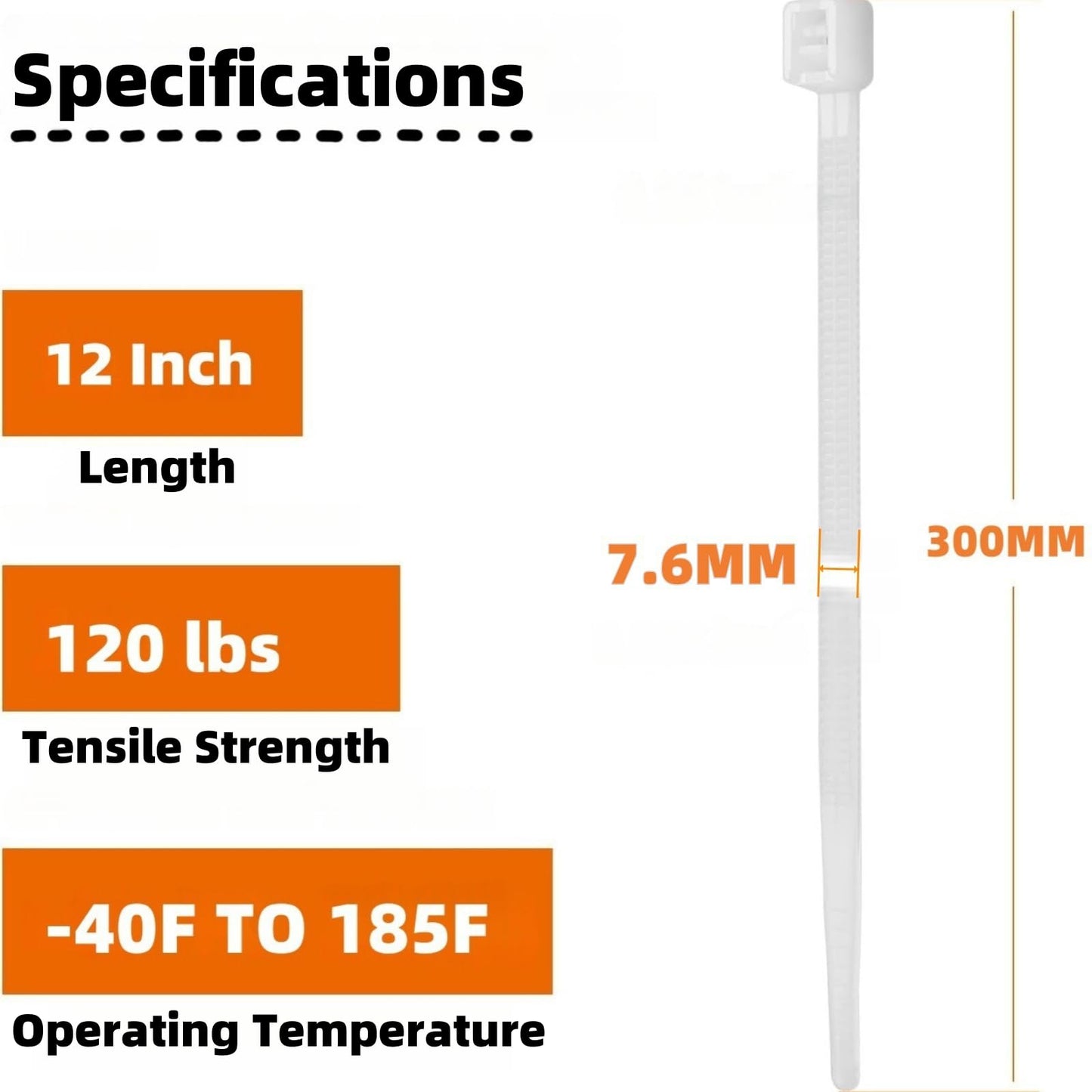 SHEEP&SHEEP White Zip Ties 12 Inch(100 Pieces), Heavy Duty Self-Locking Nylon Cable Ties, 120LBS Tensile Strength, Ideal for Indoor & Outdoor Use