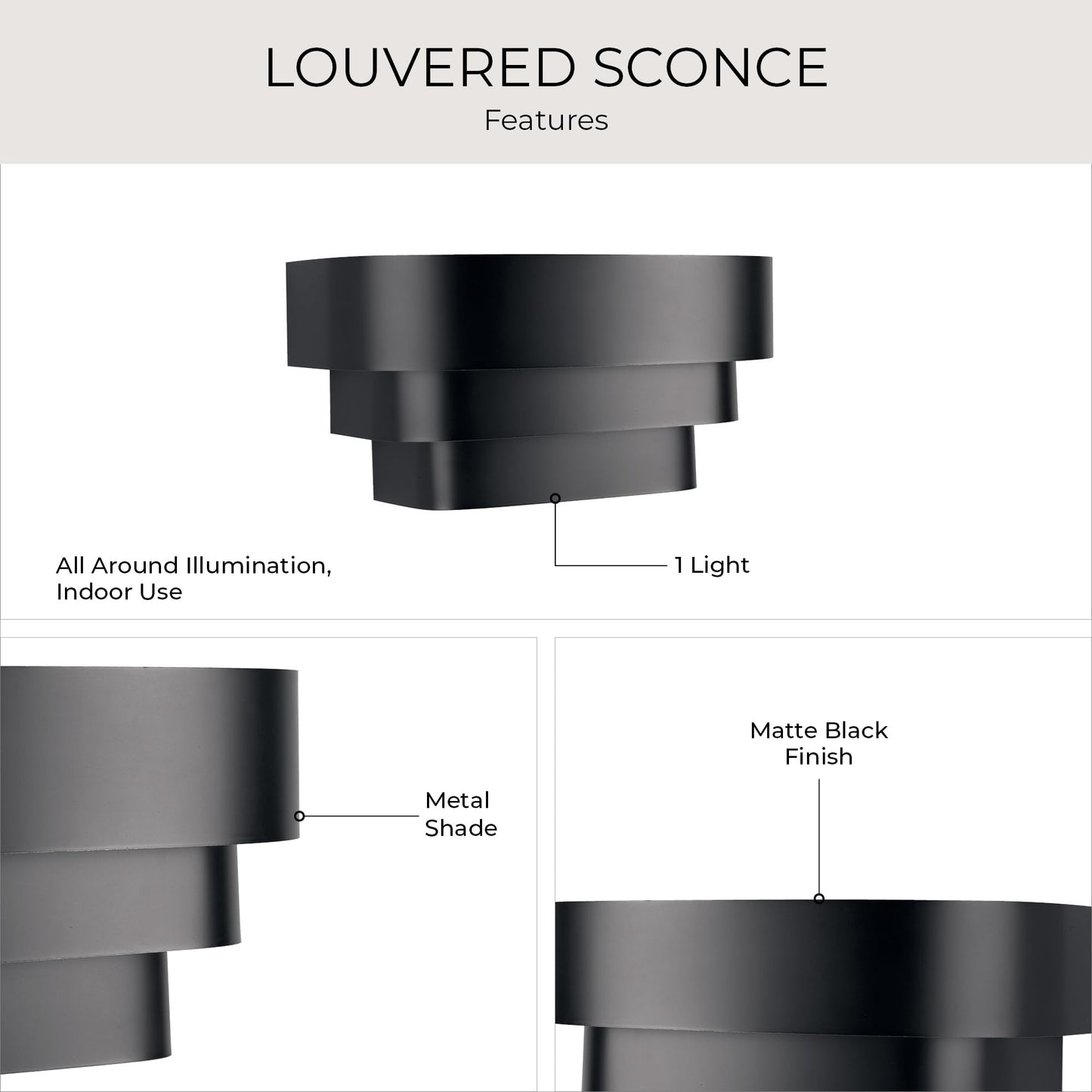 Progress Lighting 1-Light Louvered Wall Sconce Light Fixture, 7 in. Tall, Black, P7103-31