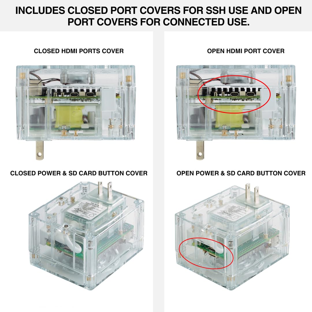 Vilros Plug 'n' Pi for Raspberry Pi 5-A Raspberry Pi Fan Cooled Case and Power Supply All in one Solution -Ideal for SSH-Headless Usage (Clear