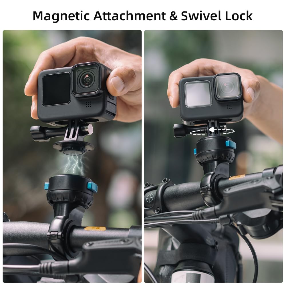 SUREWO Magnetic Quick Release Handlebar Bike Pole Mount, Motorcycle Handlebar Clamp Mount with Shock-Absorbing Base Compatible with Go Pro Hero