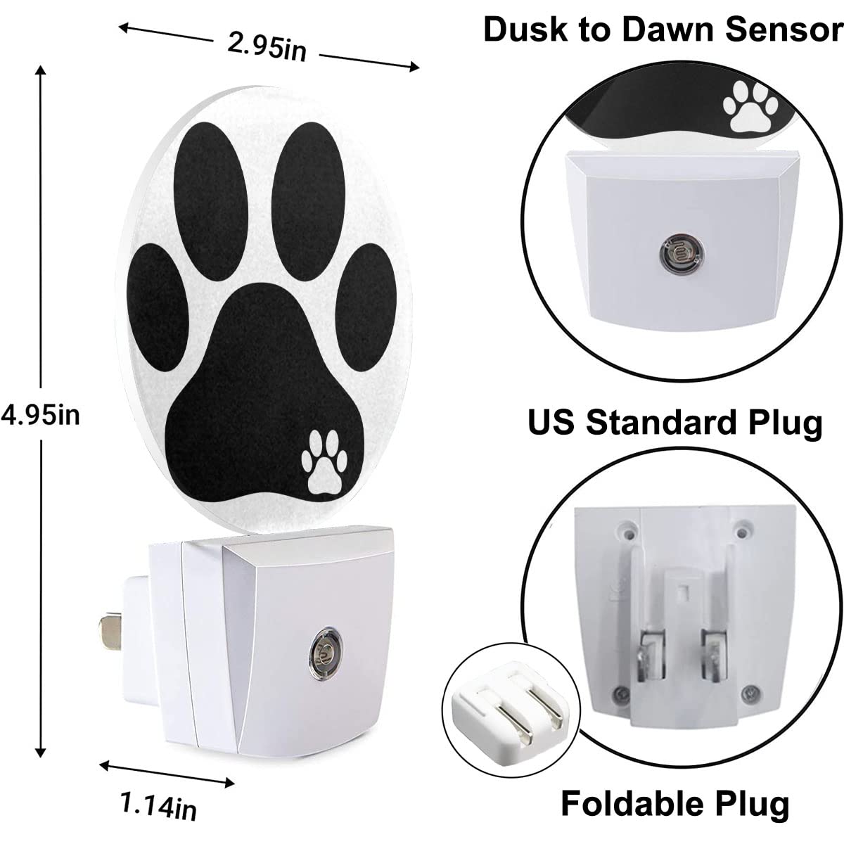 Uanvaha Dog Paw Night Light Black White Animal Footprint Dog Cat Paw Night Lights Plug into Wall 0.5W LED Lighting Auto on/Off for Bedroom Bathroom