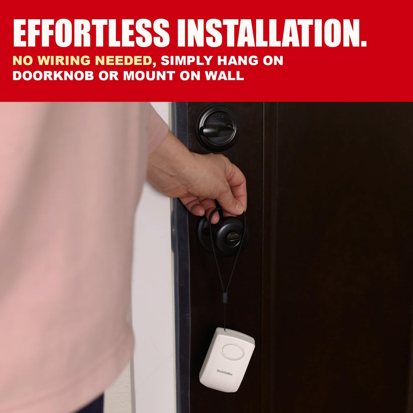 Securityman Door Handle Alarm with 130dB Vibration Triggered Portable Door Alarms When Opened - Perfect for Kids, Toddler, Elderly, Hotel, Travel