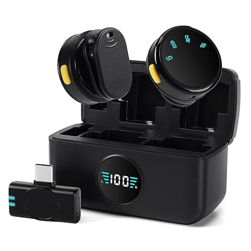 Mini Microphone for iPhone 15 16 17/Android/Tablets with USB C Plug,Wireless Lavalier Microphone with Charging case,30H Battery Life,Noise