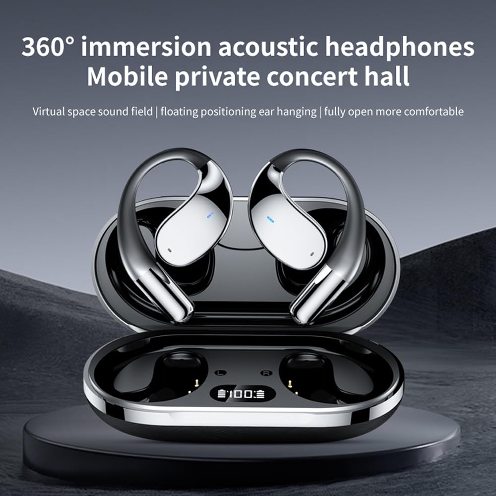YOLAXGA Open Ear Headphones,Ows Hanging Earphones 5.4 Bluetooth,Wireless Earbuds Bluetooth Headphones,BT 5.4 Earphones,Wireless Earbuds (Black)