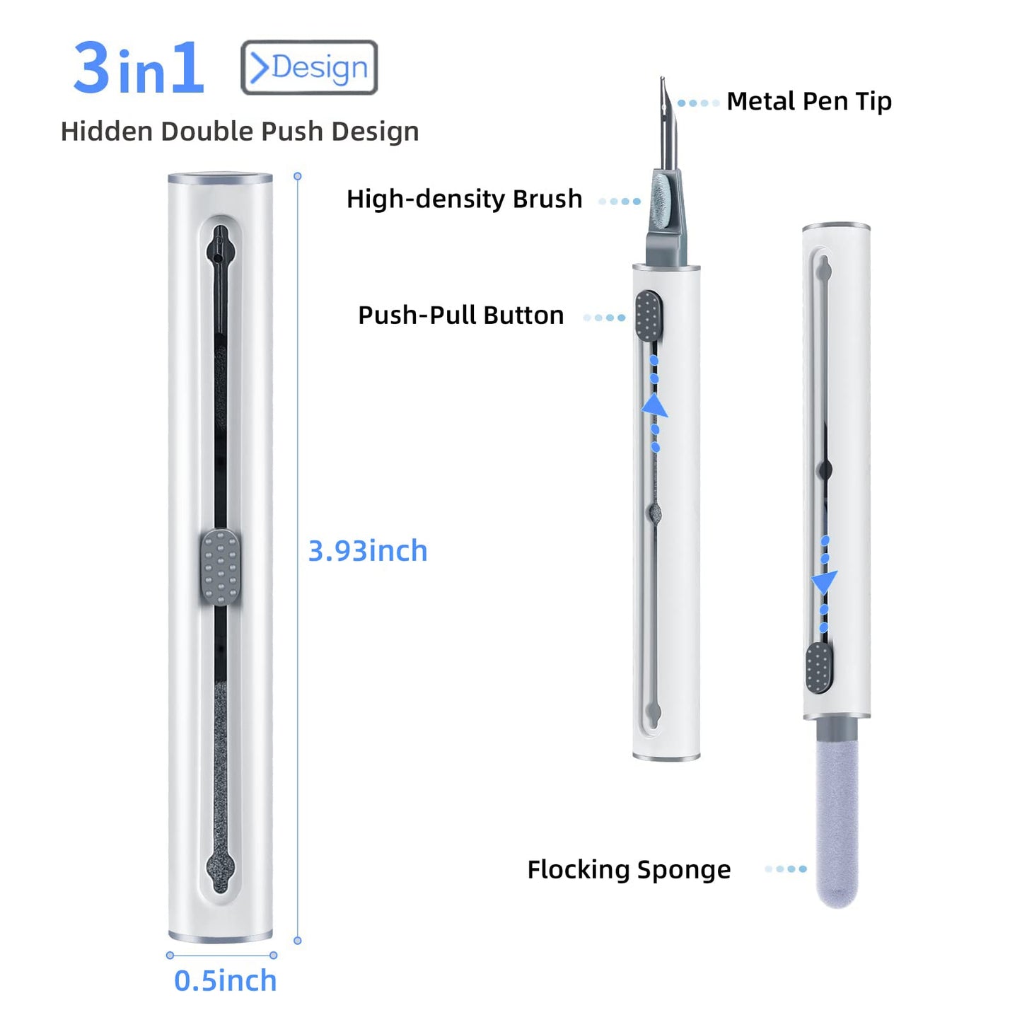 2Pcs Earbud Cleaning kit? Multi-Function Cleaning Pen with Soft Brush Flocking Sponge?Suitable for Bluetooth Headset, Charging Box, Mobile Phone
