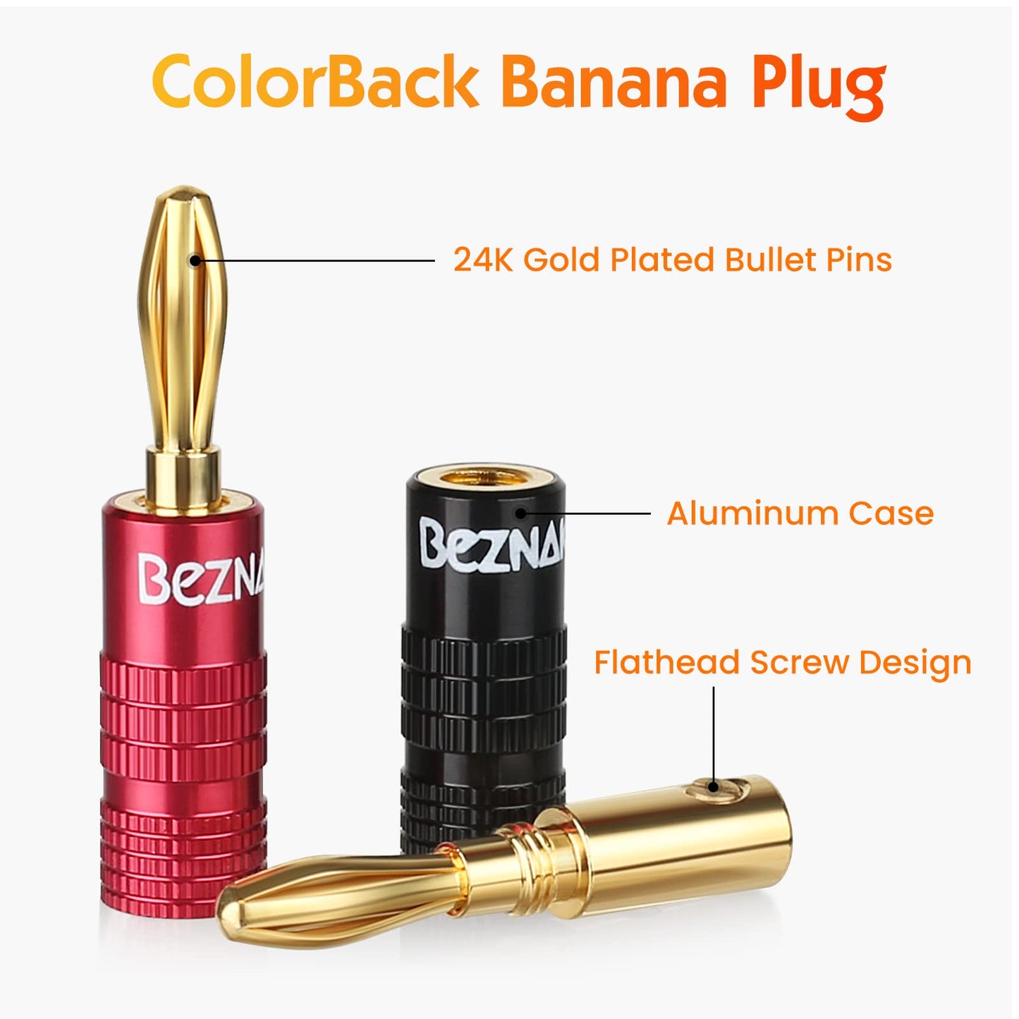 Beznaka Banana Plugs with Dual Set Screws,Black and Red Aluminum Shell,12 Pairs/24 Pcs