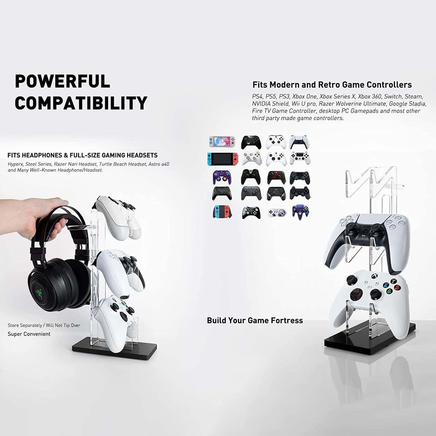 GUQIANLU Game Controller Enhance Gaming with A 3 Tier Controller Holder & Headset Stand for PS5, PS4, Xbox ONE, Switch, & STEAM. Create A Gaming