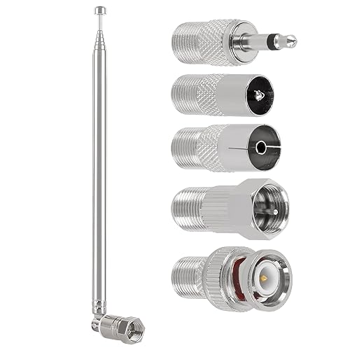 FM Radio Telescopic Antenna 75 Ohm F Type Male Plug with Adapter for Indoor FM/AM Radio Table TV, HiFi AV Stereo Receiver, Mini System