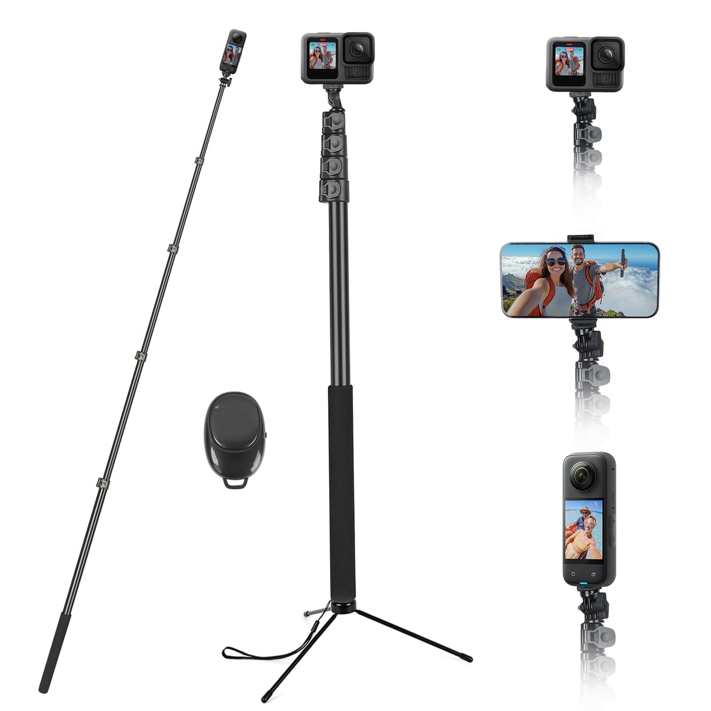 118" Invisible Selfie Stick for Insta360 X5 X4 X3, 3M/9.8ft Extended Long Pole with Wireless Remote & Tripod, Compatible with GoPro, DJI