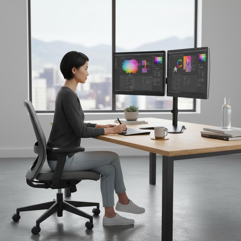 Mount-It! Dual Monitor Stand for Desk - Double Monitor Mount for 2 Screens up to 32 Inch and 17 Lbs - Free-Standing Base Swivel, Tilt, Rotates 360
