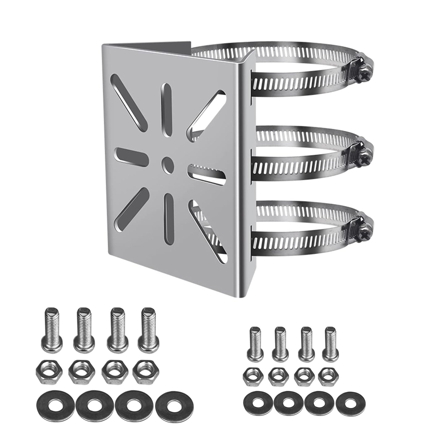 WiTi Universal Vertical Pole Mount for Security Camera, Stainless Steel Mounting Corner Bracket with 3 Loop Pipe Clamps, Suitable for CCTV Cameras LED