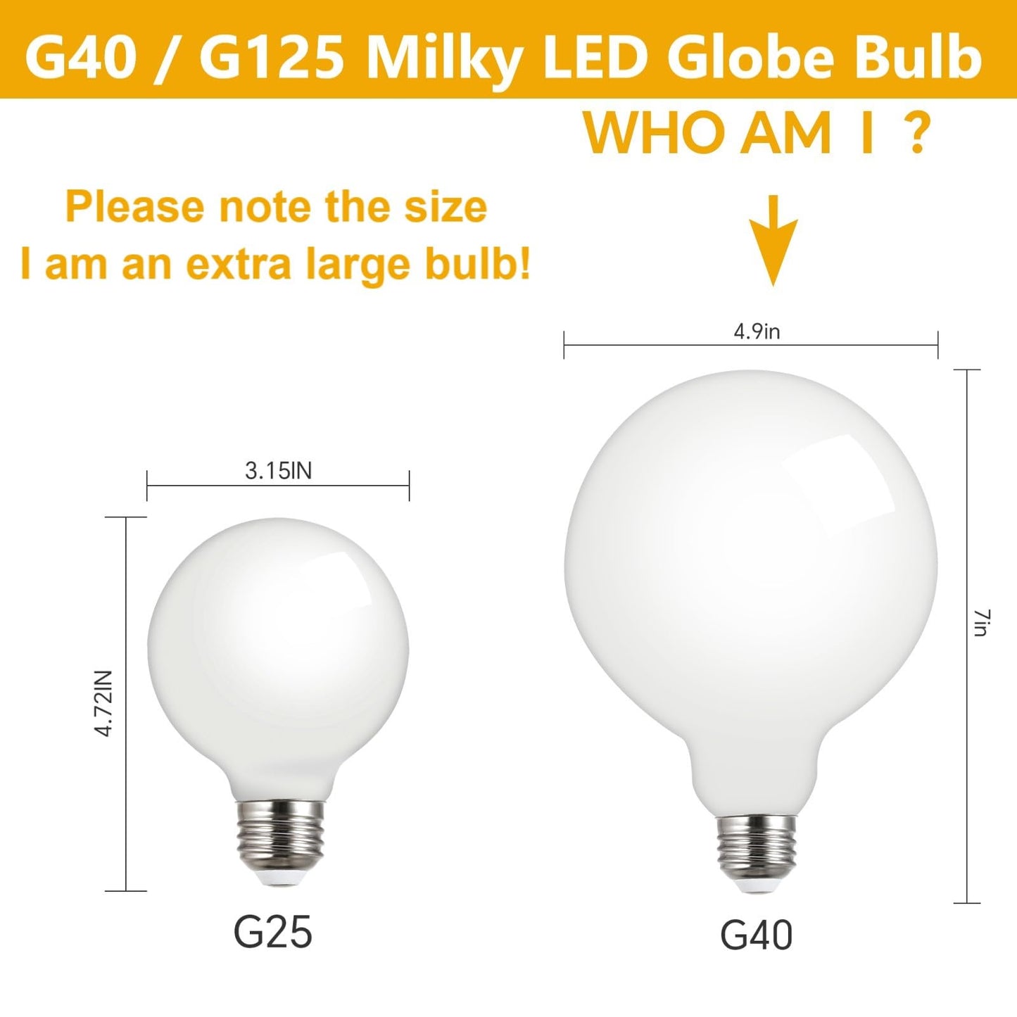 CtrlCV LED Light Bulbs, G125 Globe Bulb,10w Globe Light Bulb, Warm White Light 2700k LED Bulbs,Non-Dimmable,E26 Base Large Light Bulb,Milky White Led