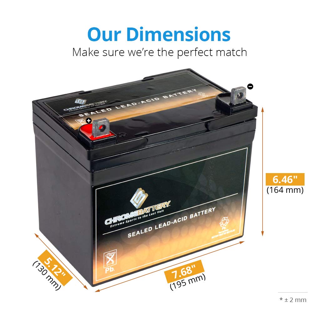 CB CHROMEBATTERY 12V 35AH T3 Maintenance-Free Battery for Lawn Mowers, Snow Blowers, Solar Energy, UPS Systems, and More - Nut and Bolt (T3) Terminal